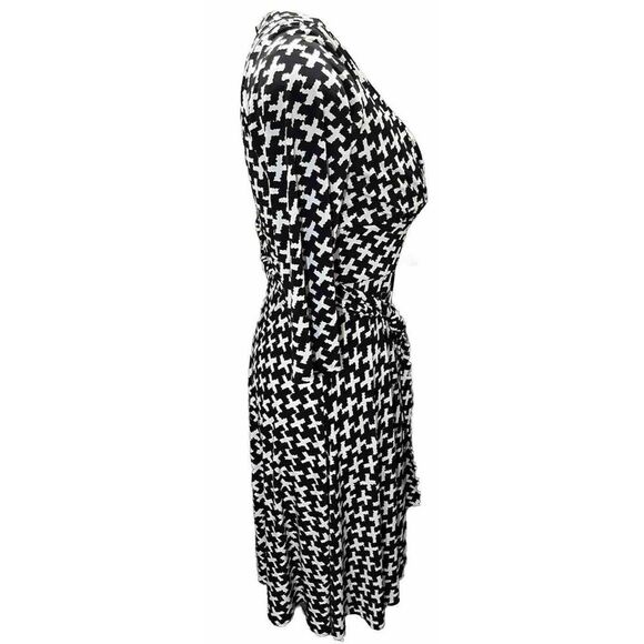 Harold’s Houndstooth Wrap Dress Womens Size 12 Black White Knee Length - Picture 2 of 6